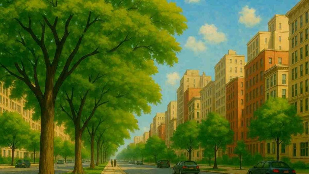 Boulevard Ensolarado com Árvores Majestosas