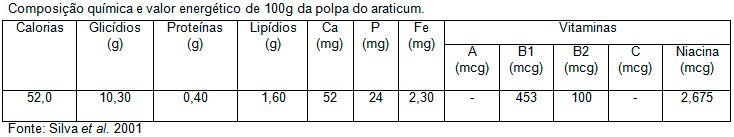 Composição química e valor energético de 100g da polpa do araticum.